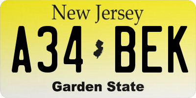 NJ license plate A34BEK