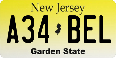 NJ license plate A34BEL