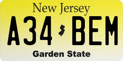 NJ license plate A34BEM