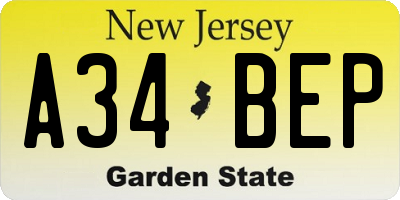 NJ license plate A34BEP