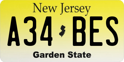 NJ license plate A34BES