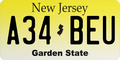 NJ license plate A34BEU