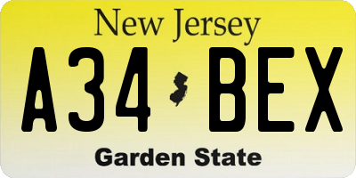 NJ license plate A34BEX