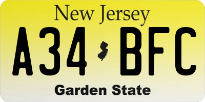 NJ license plate A34BFC