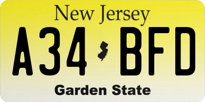 NJ license plate A34BFD