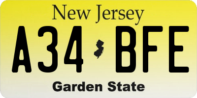 NJ license plate A34BFE
