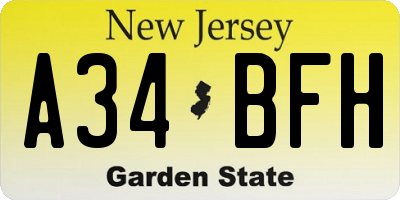 NJ license plate A34BFH