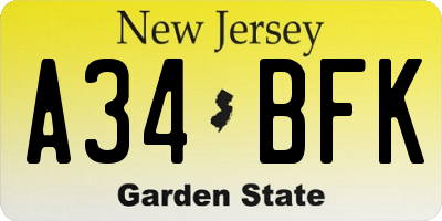 NJ license plate A34BFK