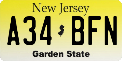 NJ license plate A34BFN