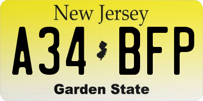 NJ license plate A34BFP