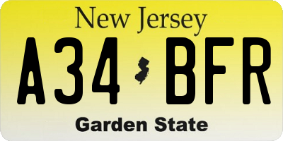NJ license plate A34BFR
