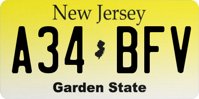 NJ license plate A34BFV