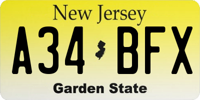 NJ license plate A34BFX
