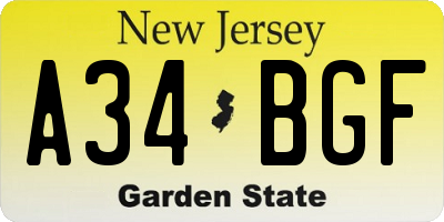 NJ license plate A34BGF