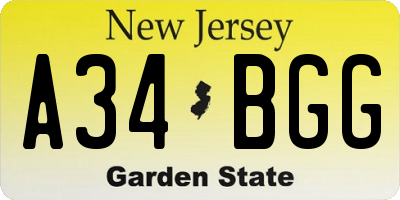 NJ license plate A34BGG
