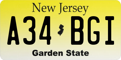 NJ license plate A34BGI