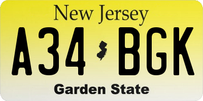 NJ license plate A34BGK