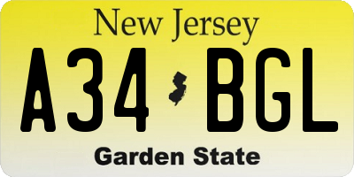 NJ license plate A34BGL