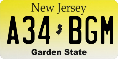 NJ license plate A34BGM