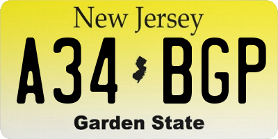 NJ license plate A34BGP