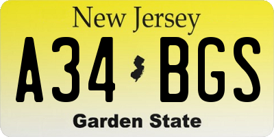 NJ license plate A34BGS