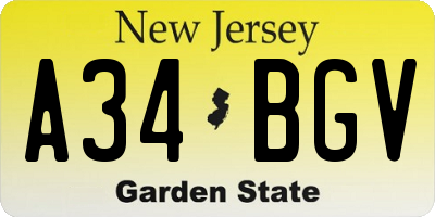 NJ license plate A34BGV