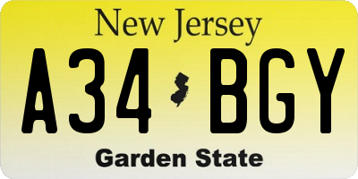 NJ license plate A34BGY