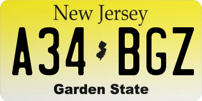 NJ license plate A34BGZ