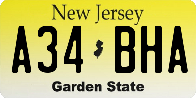 NJ license plate A34BHA