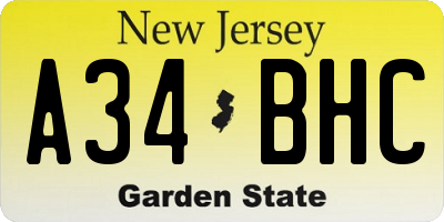 NJ license plate A34BHC