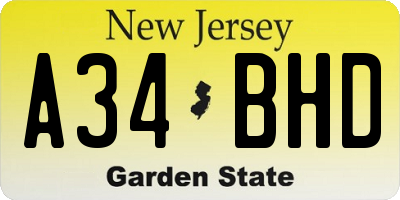 NJ license plate A34BHD