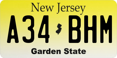 NJ license plate A34BHM
