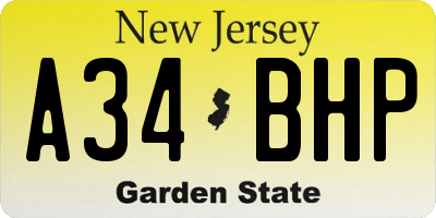 NJ license plate A34BHP