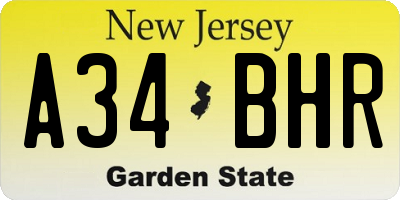 NJ license plate A34BHR