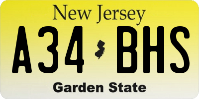 NJ license plate A34BHS