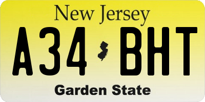 NJ license plate A34BHT