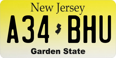 NJ license plate A34BHU