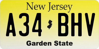 NJ license plate A34BHV
