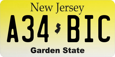 NJ license plate A34BIC