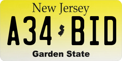 NJ license plate A34BID
