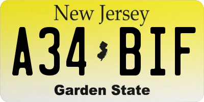 NJ license plate A34BIF