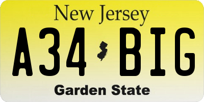 NJ license plate A34BIG