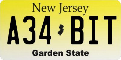 NJ license plate A34BIT