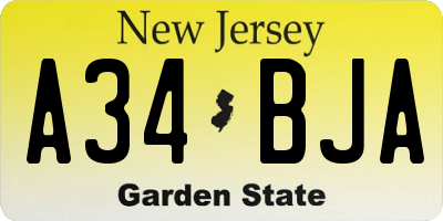 NJ license plate A34BJA