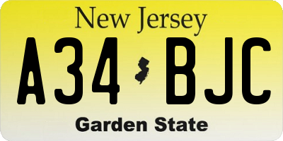 NJ license plate A34BJC