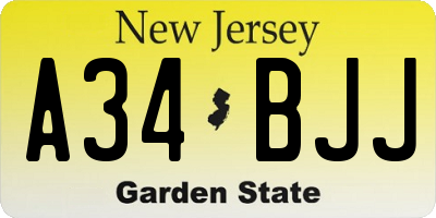NJ license plate A34BJJ