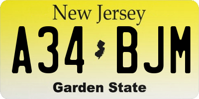 NJ license plate A34BJM