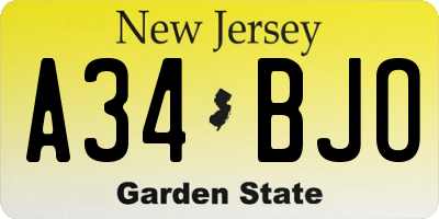 NJ license plate A34BJO