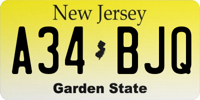 NJ license plate A34BJQ