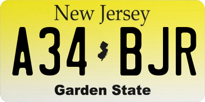 NJ license plate A34BJR